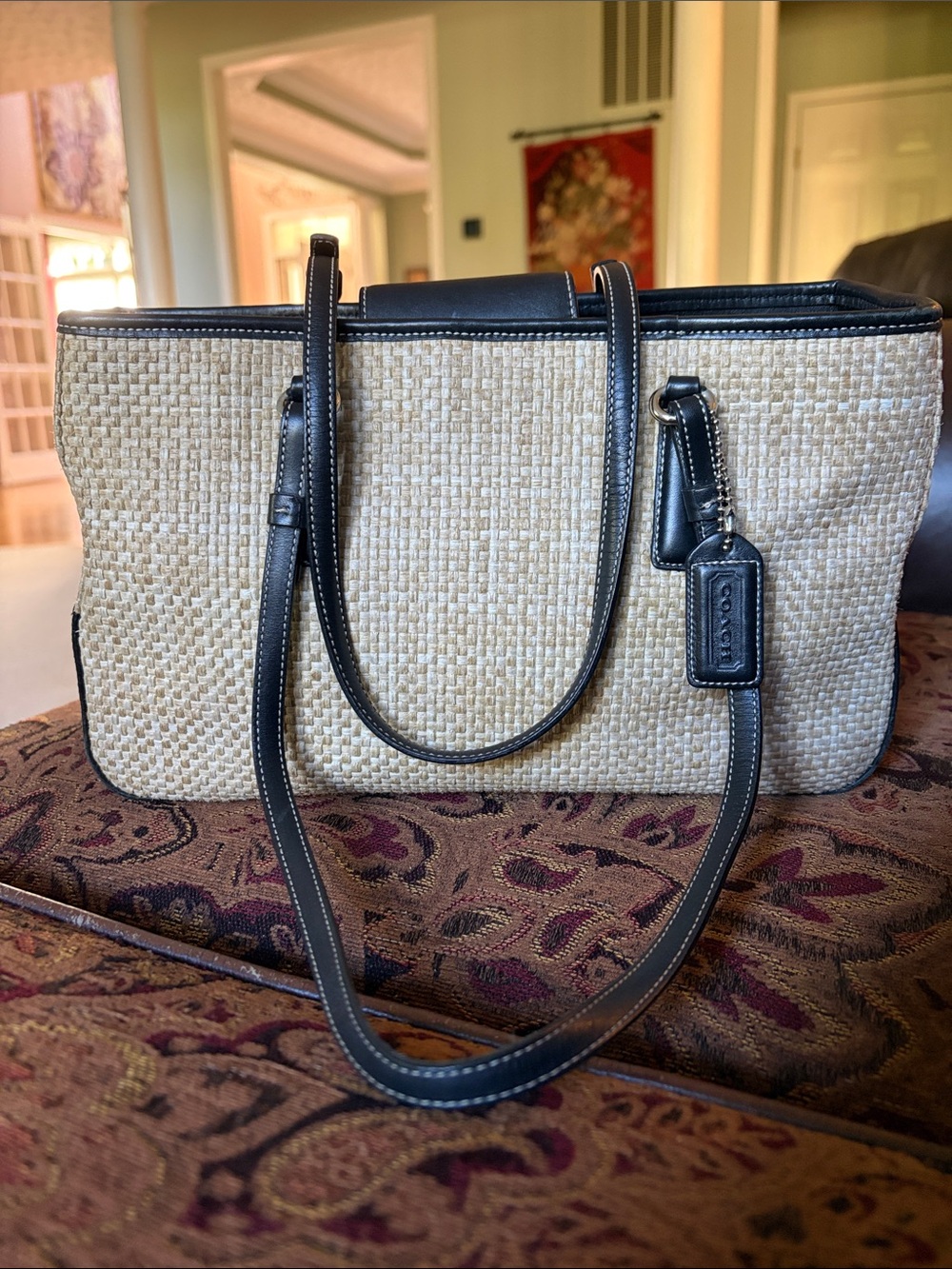 Vintage Coach Cabana Straw Tote Bag-Trendy
